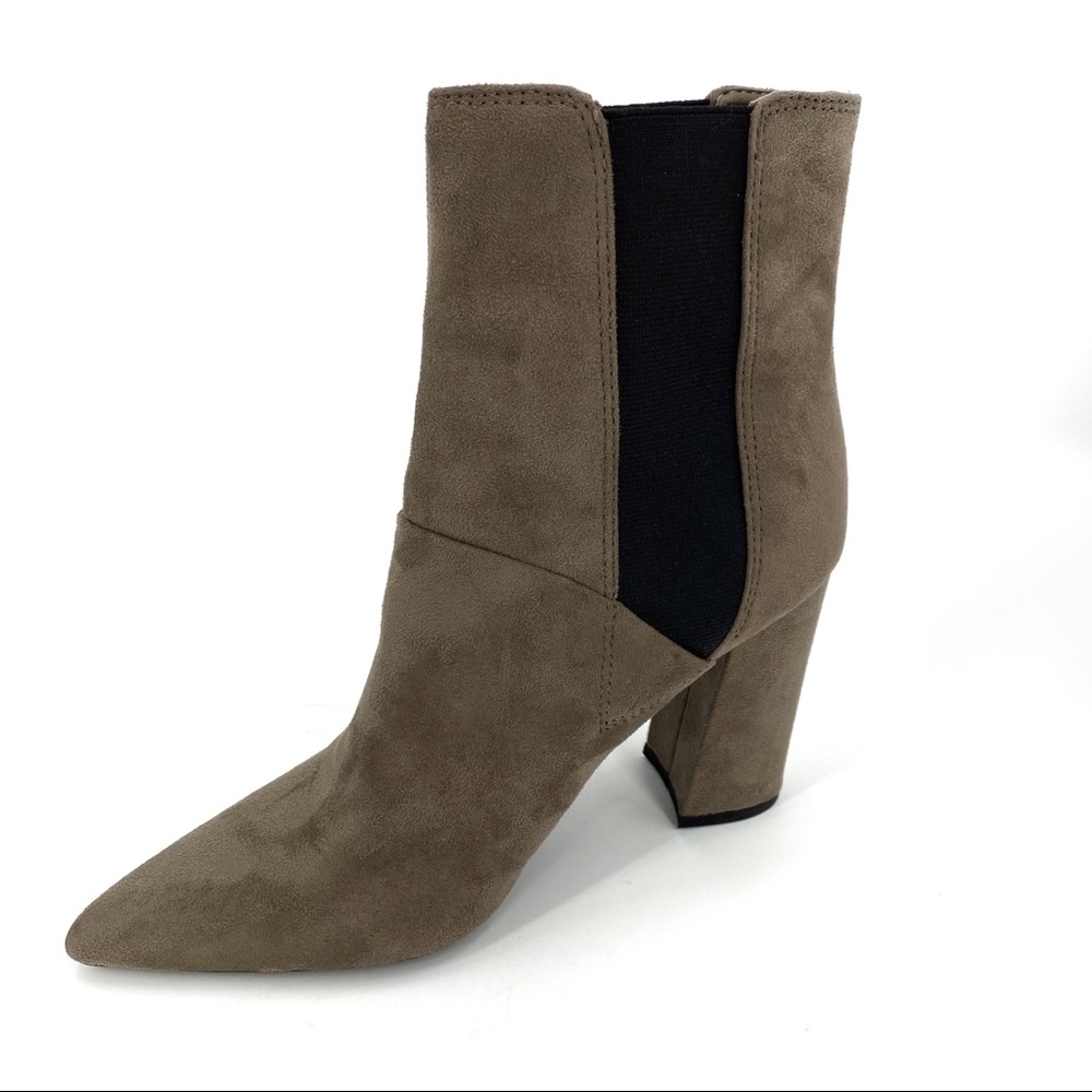 Guess Breki Pointed Toe Faux Suede Booties with Chunky Heel Size 7.5
